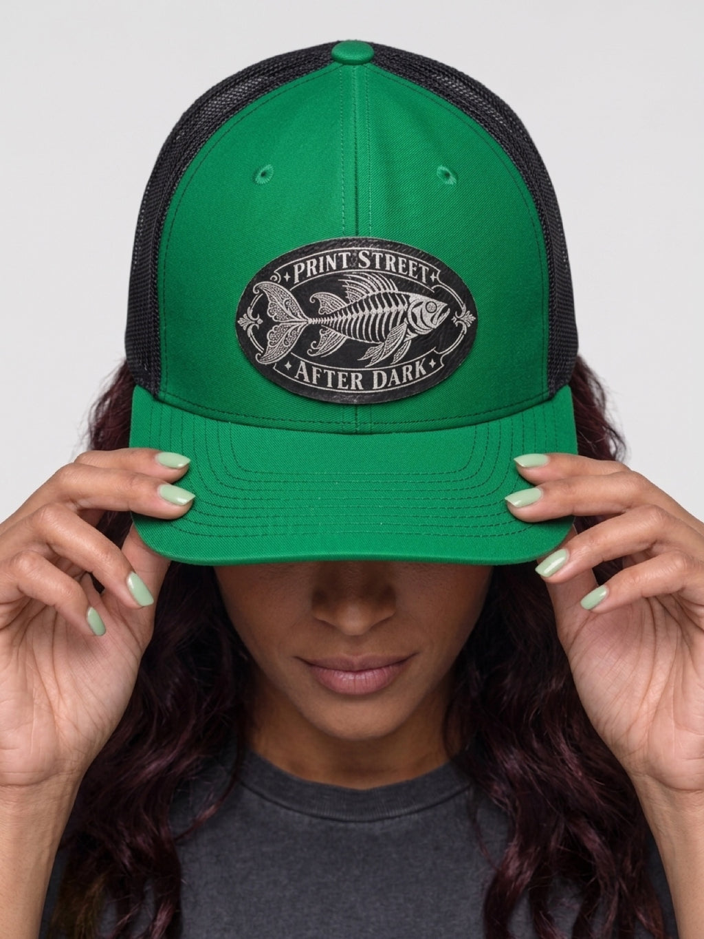 Print Street After Dark Fish Skeleton Trucker Hat