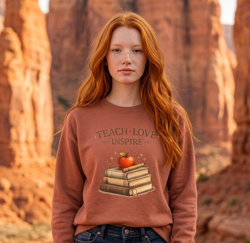 Teach Love Inspire Teacher Sweatshirt | Apple and Books Crewneck | Teacher Gift
