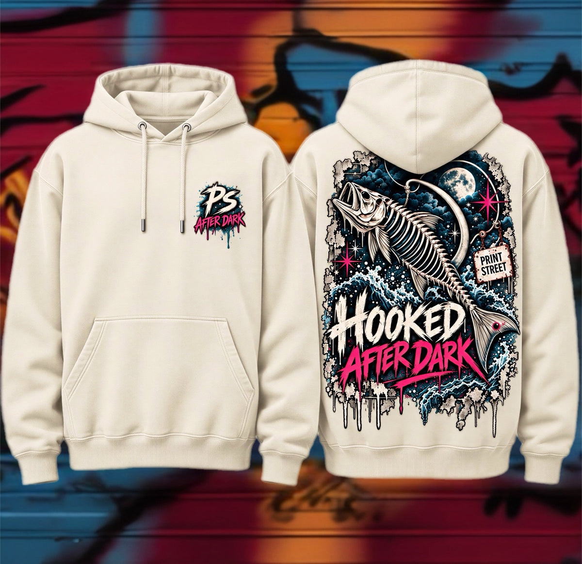 Hooked After Dark Skeleton Fish Premium Hoodie
