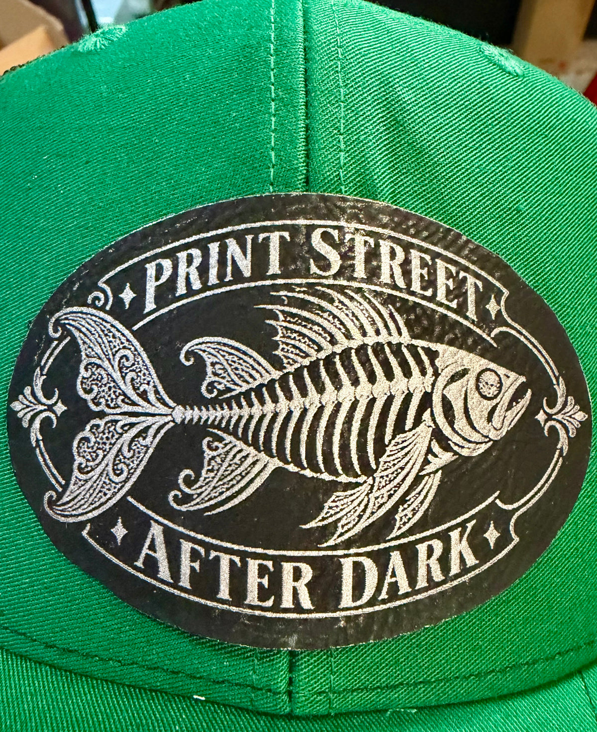 Print Street After Dark Fish Skeleton Trucker Hat