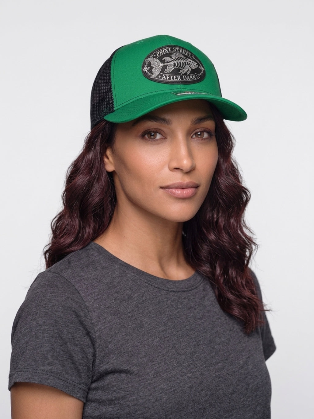 Print Street After Dark Fish Skeleton Trucker Hat
