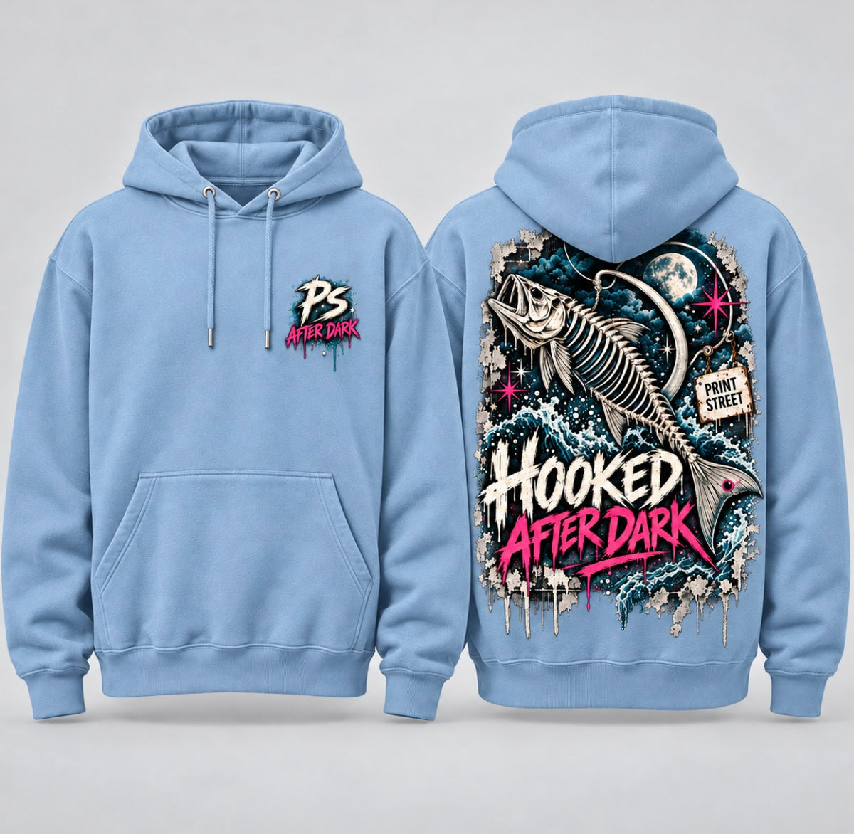 Hooked After Dark Skeleton Fish Premium Hoodie