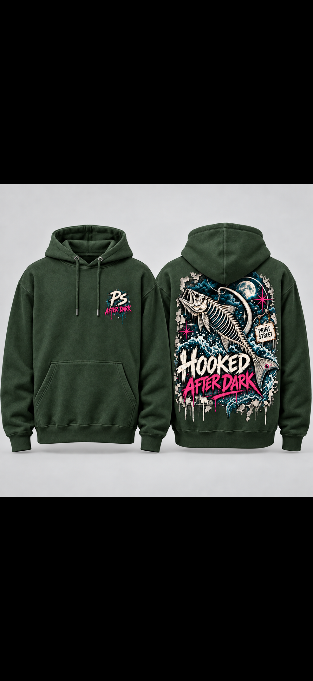 Hooked After Dark Skeleton Fish Premium Hoodie