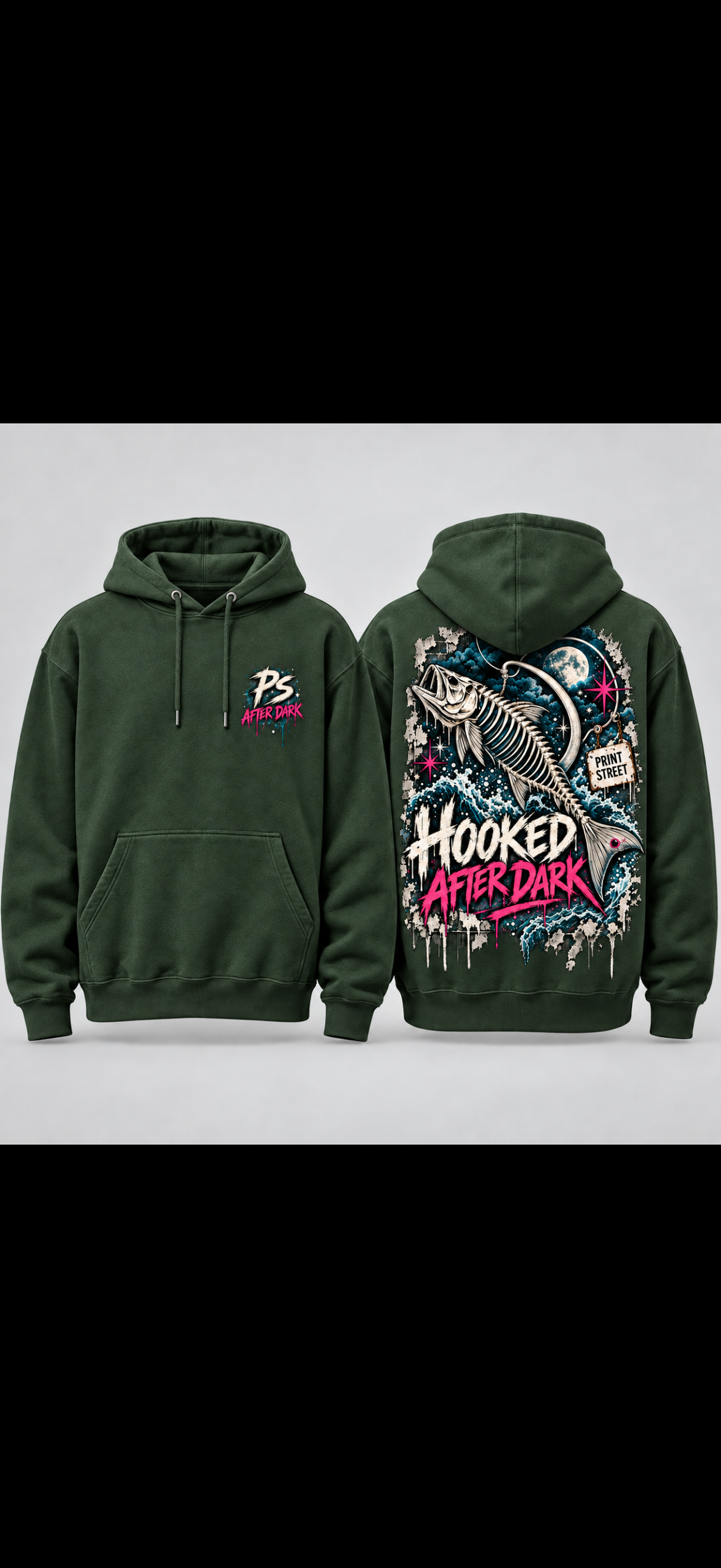 Hooked After Dark Skeleton Fish Premium Hoodie